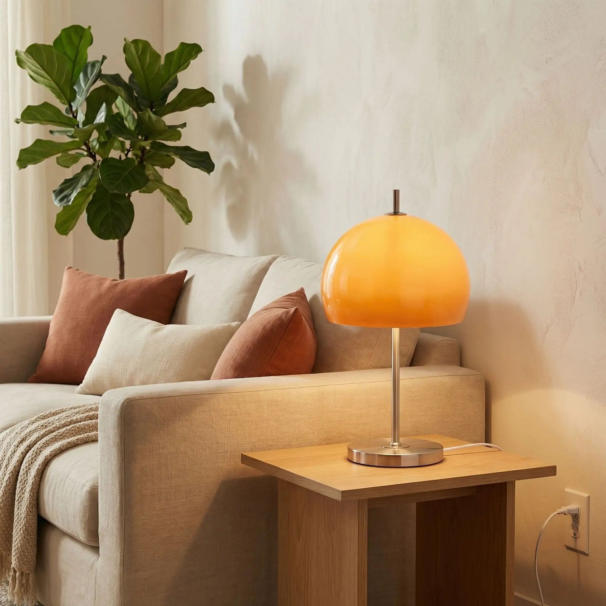 Lampe champignon orange Rétro 70 salon vintage.