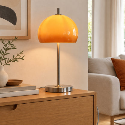 lampe champignon orange sejour avec cadre retro 70