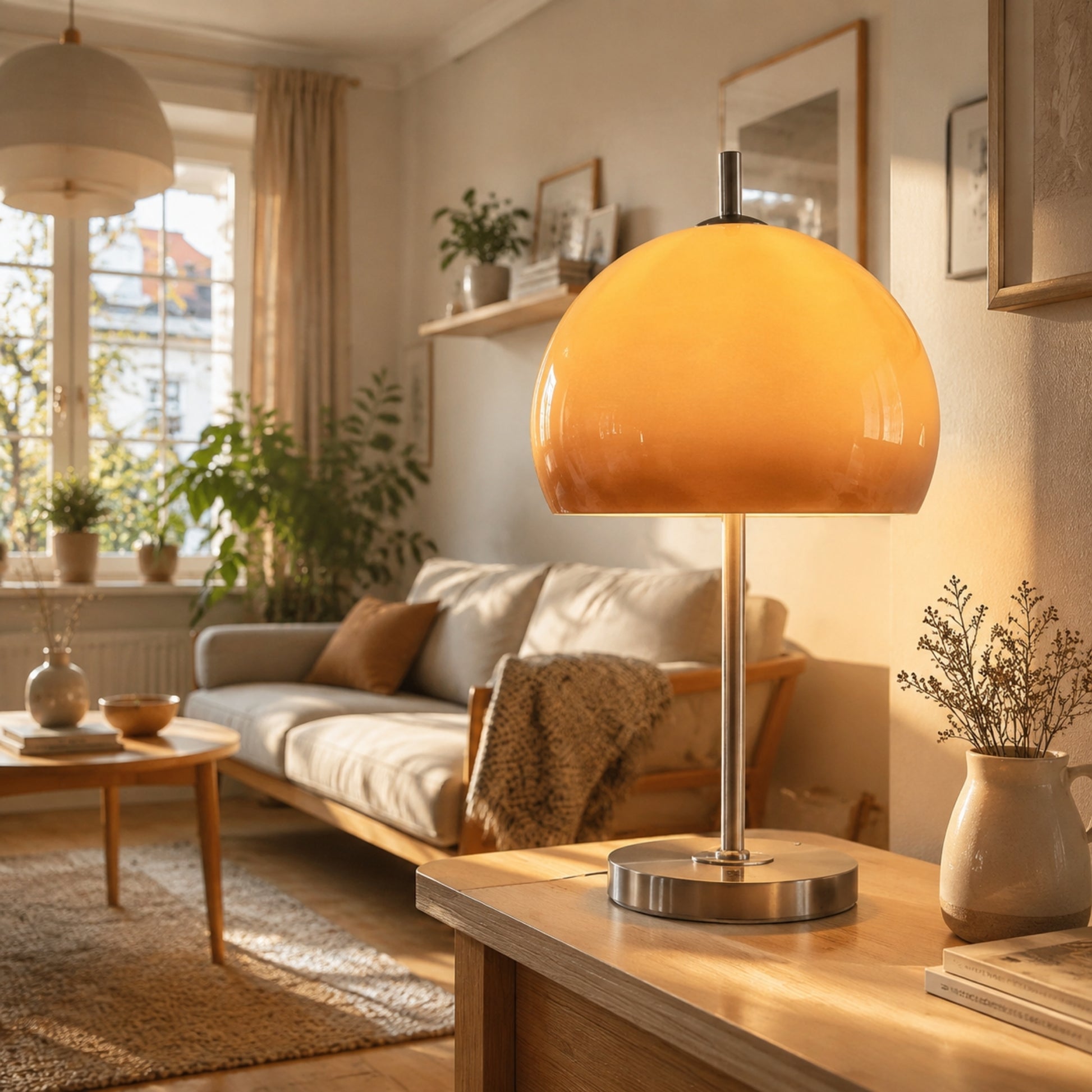 lampe champignon orange sejour chaleureux retro 70