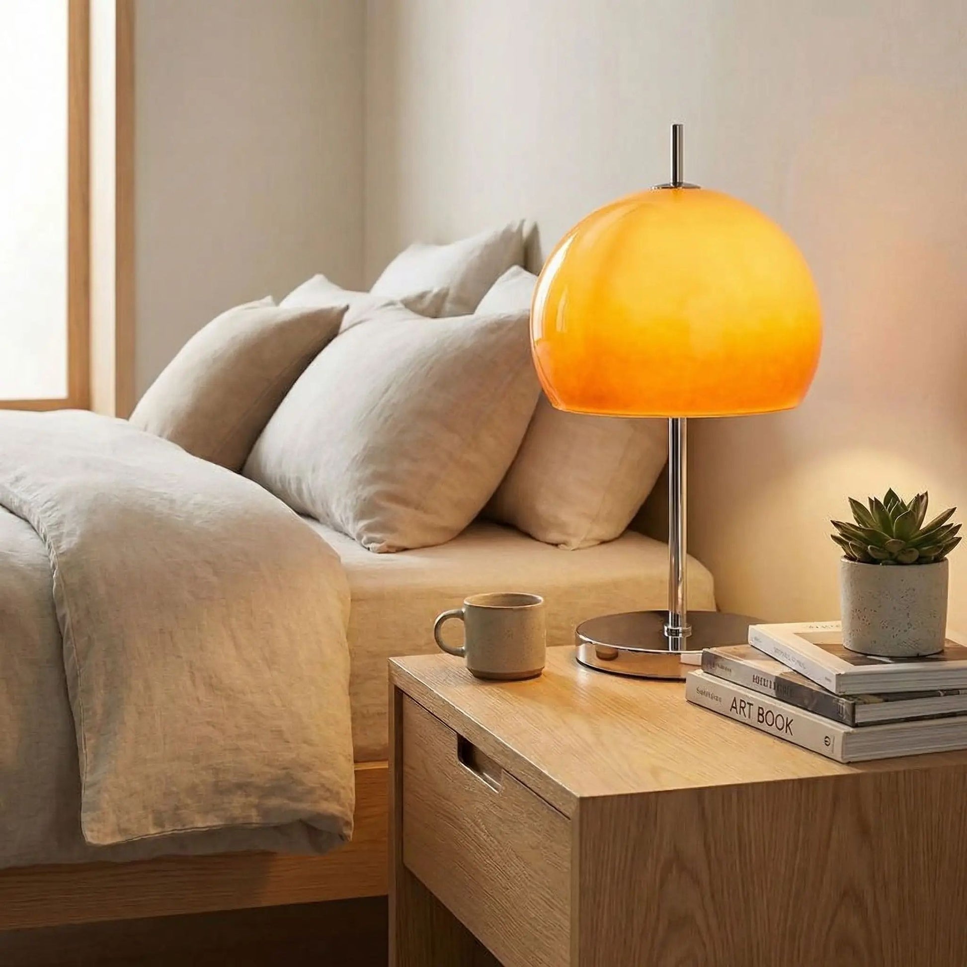Lampe champignon orange Rétro 70 table chevet vintage.