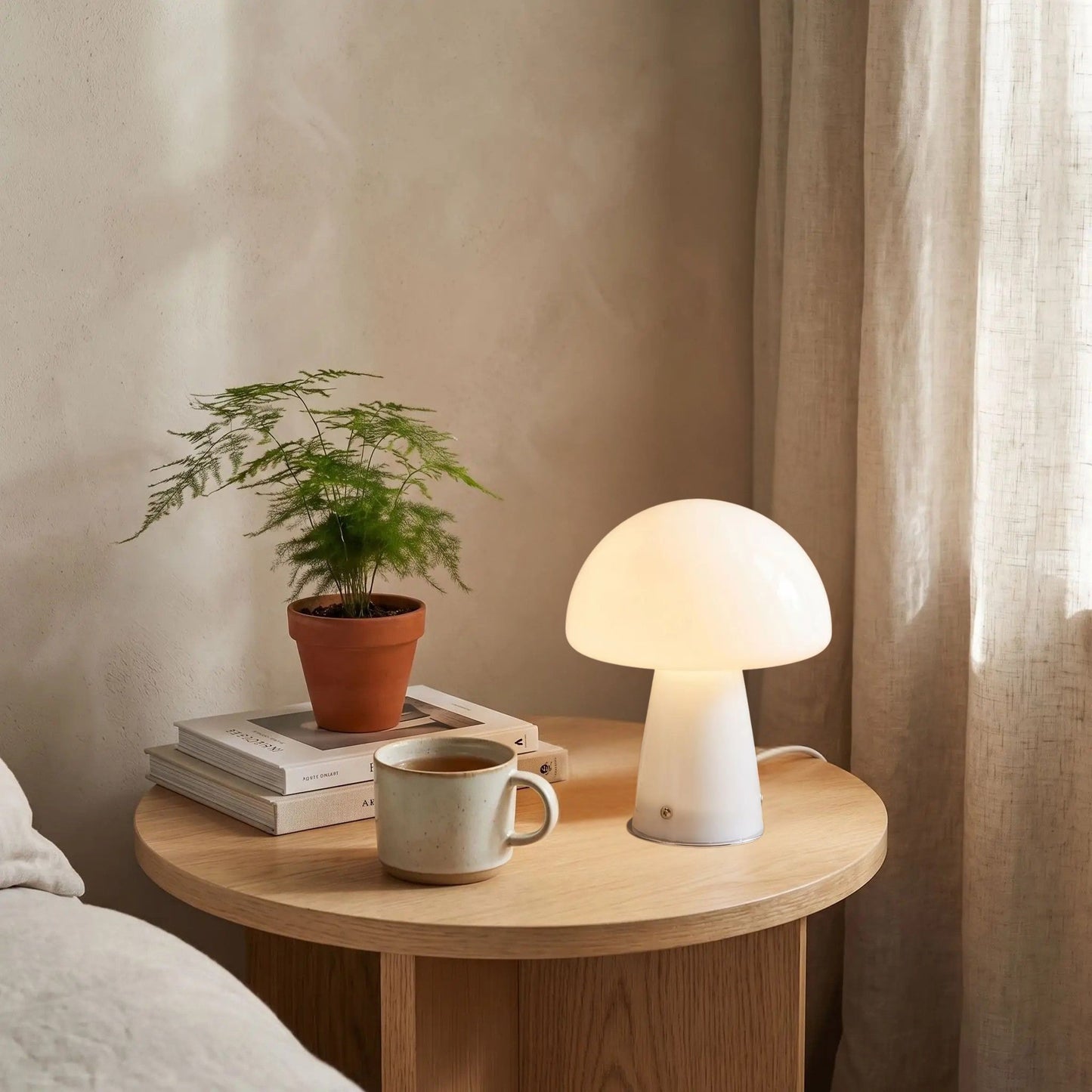 Lampe champignon orange Vintage 70 chevet blanc rétro