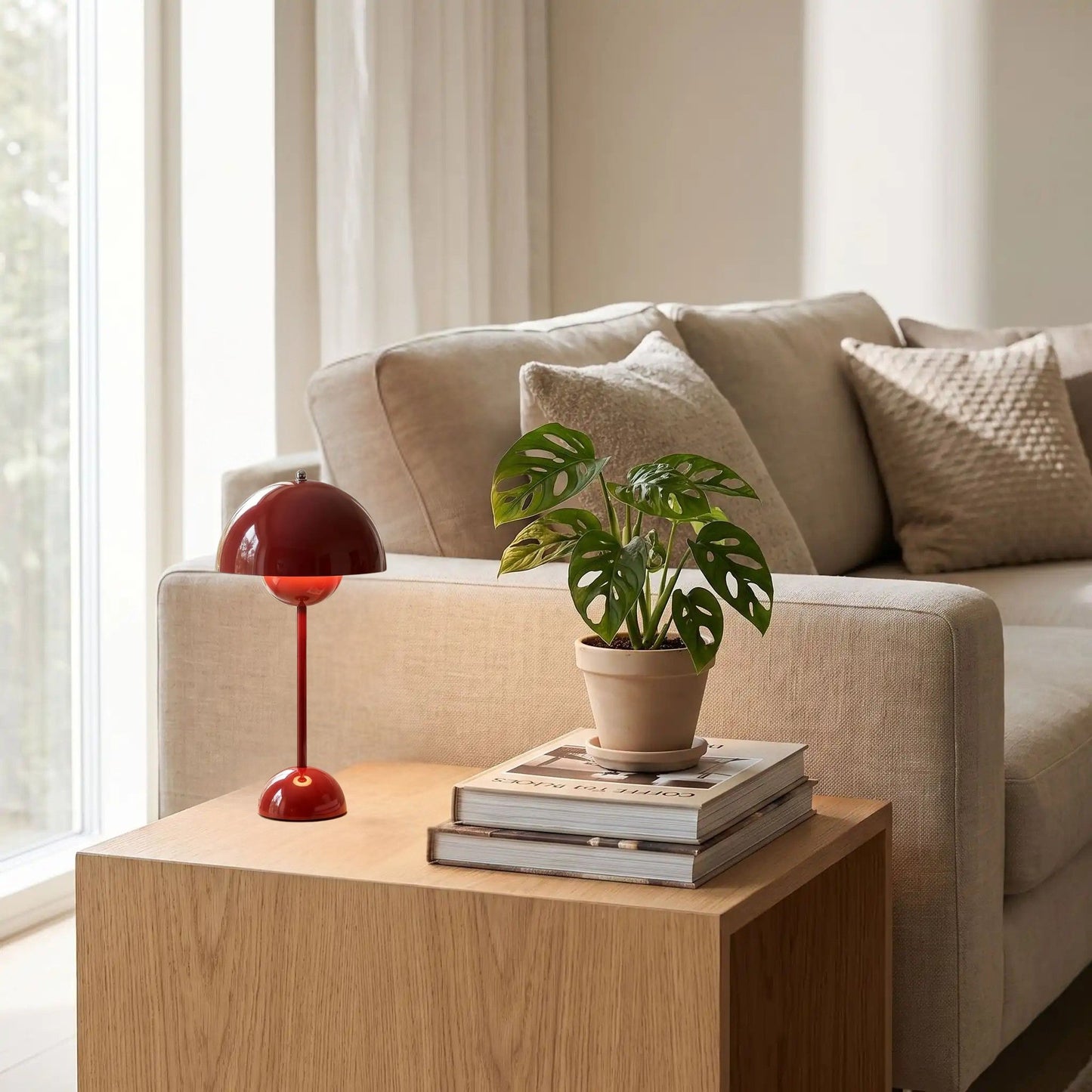 lampe champignon sejour avec plante rouge design italien rechargeable