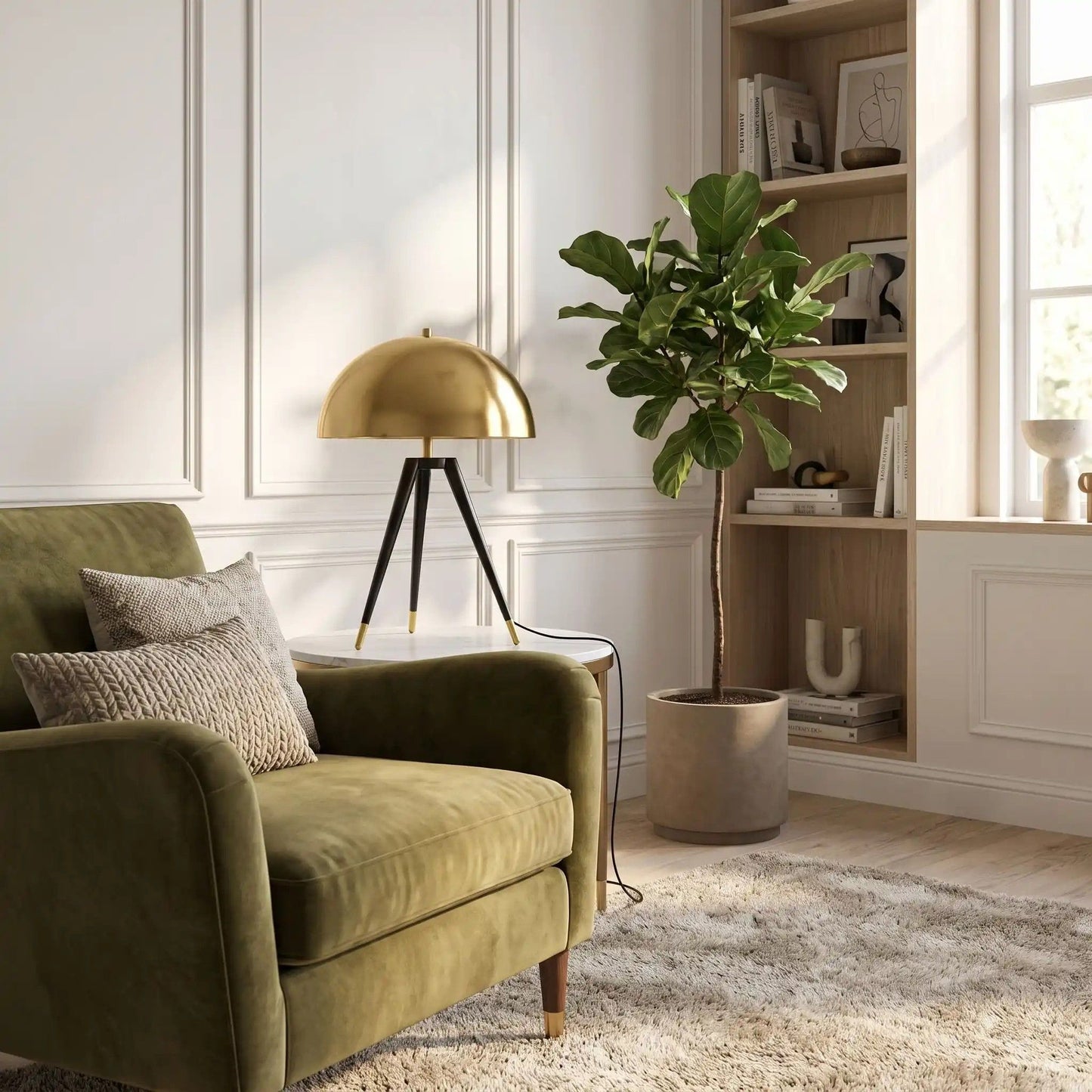 lampe champignon sejour doree mid century