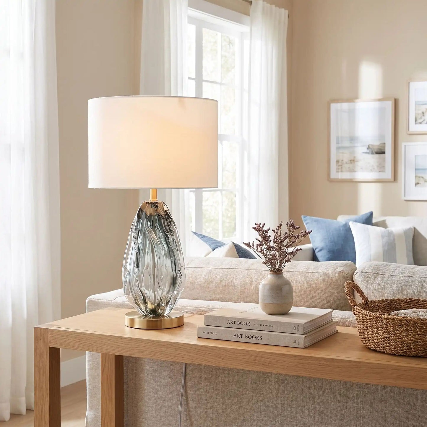 lampe chevet console sejour cotier bleu dore