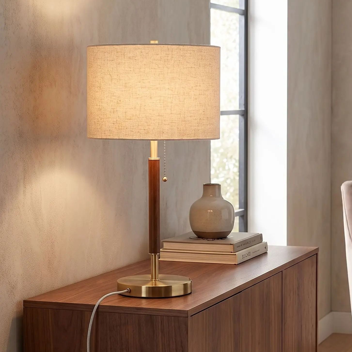 lampe chevet console sejour vu rapproche vintage mid-century