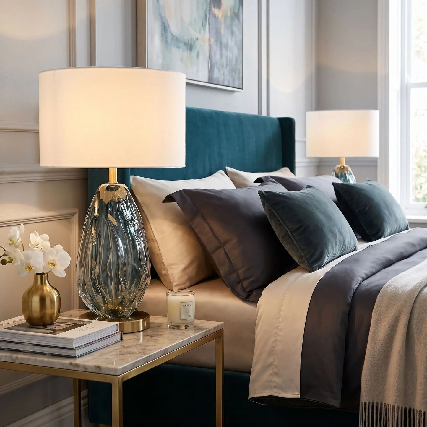 lampe chevet duo de lampe cotier bleu dore