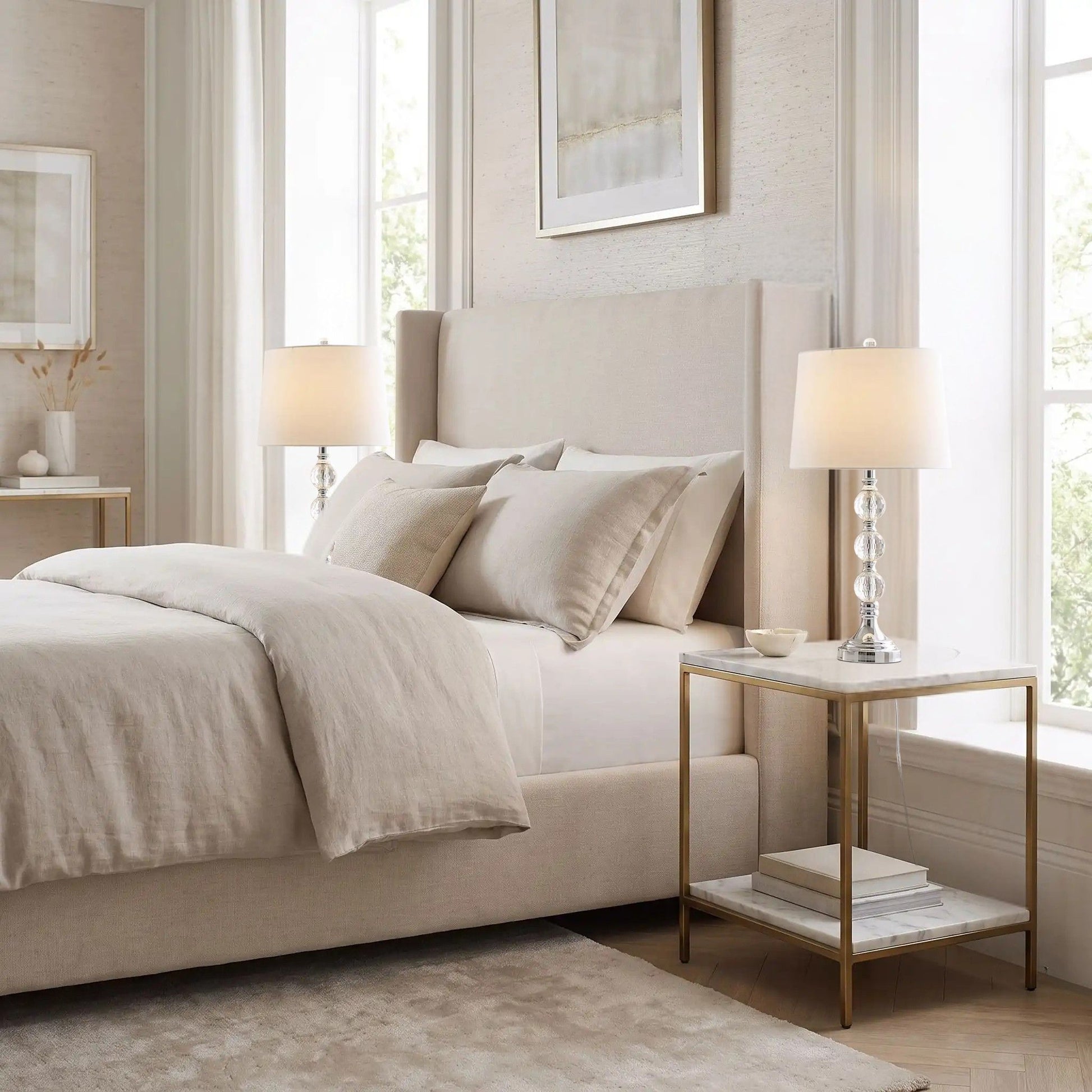 lampe chevet duo de lampe cristal et finition chromee elegante