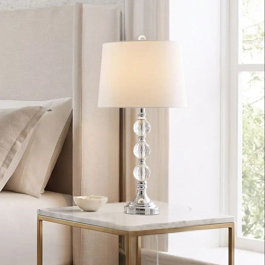 lampe chevet duo de lampe vu rapproche cristal et finition chromee elegante