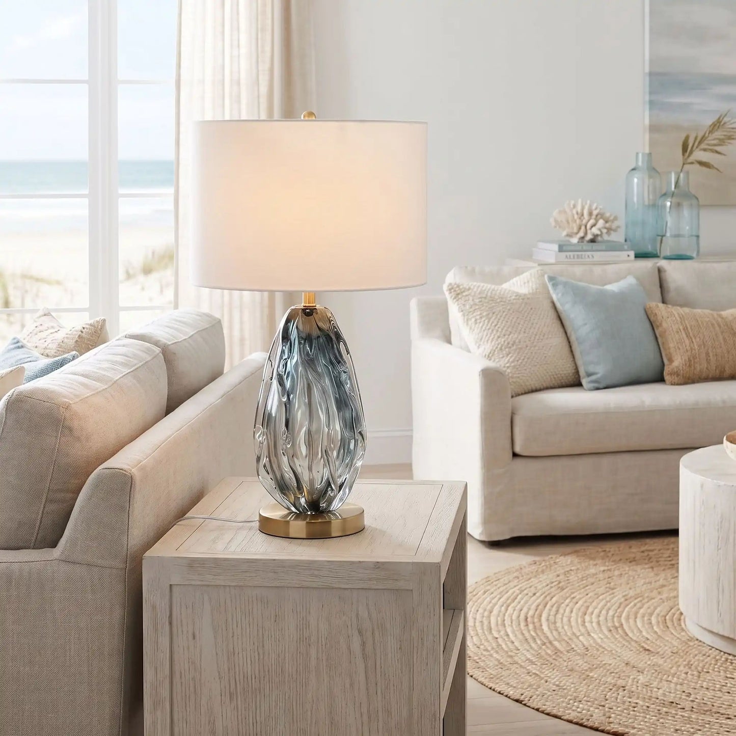 lampe chevet sejour cotier bleu dore
