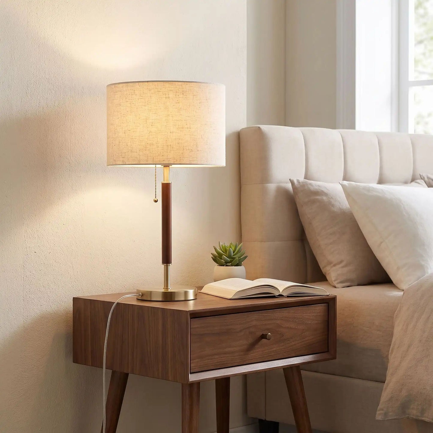 lampe chevet sur table chevet vintage mid-century