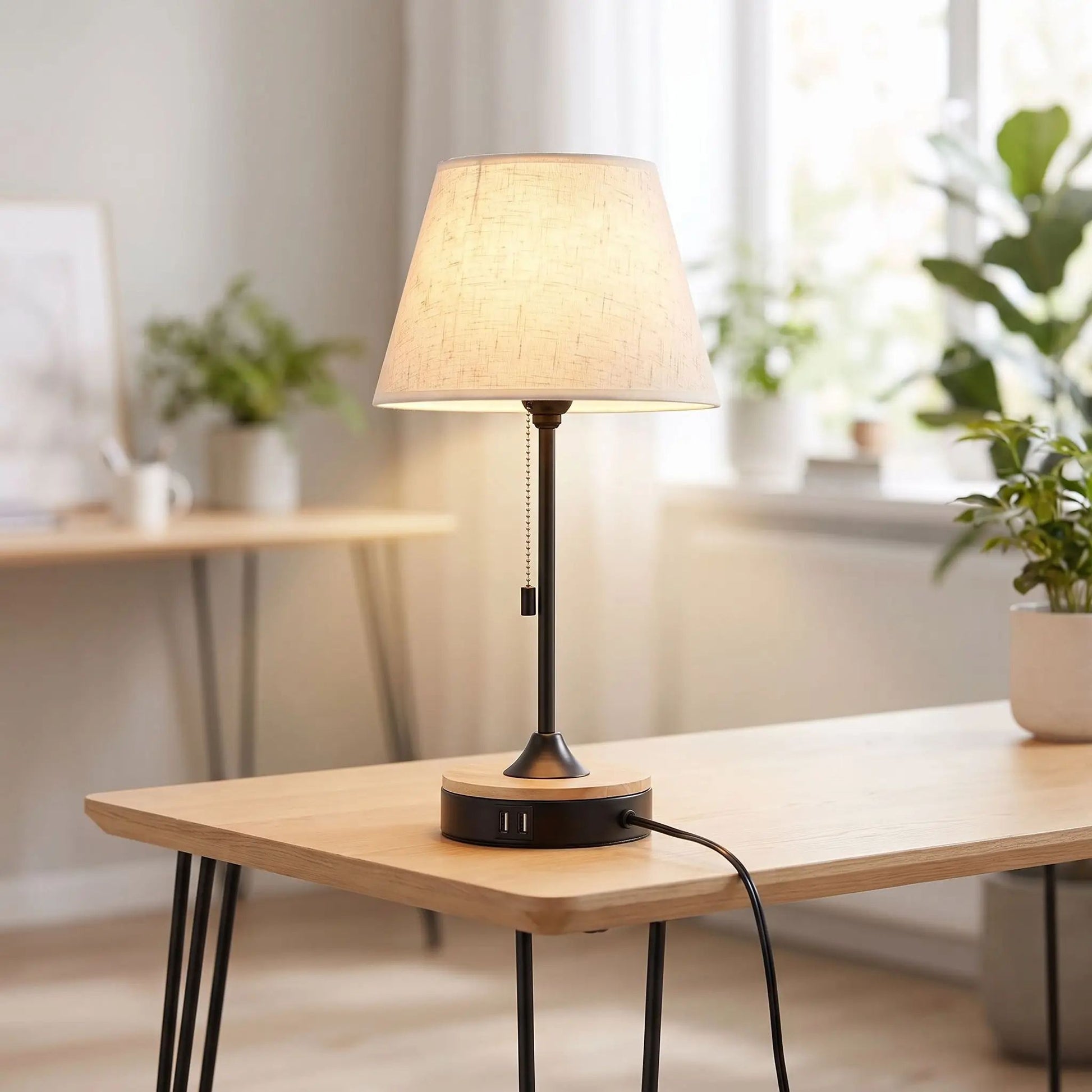 lampe de bureau avec plante design scandinave ports usb pratiques