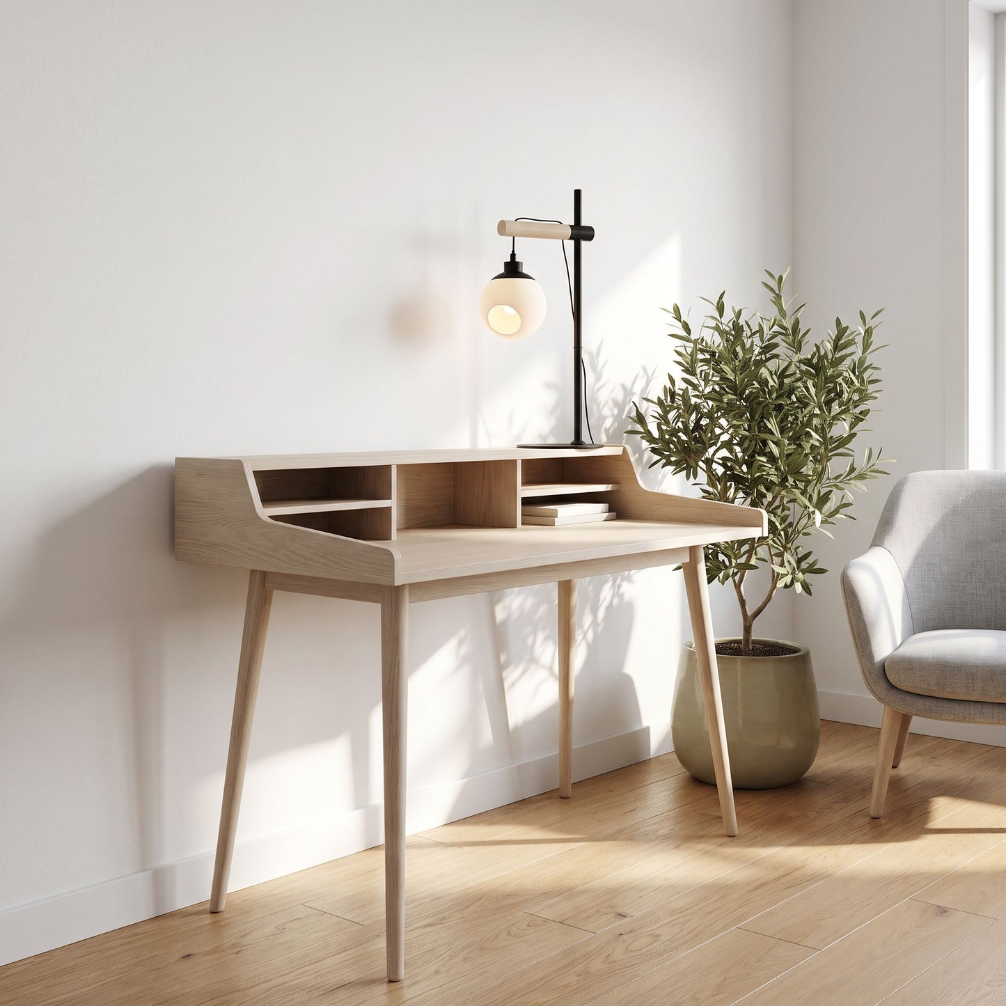 lampe de bureau avec plante design scandinave