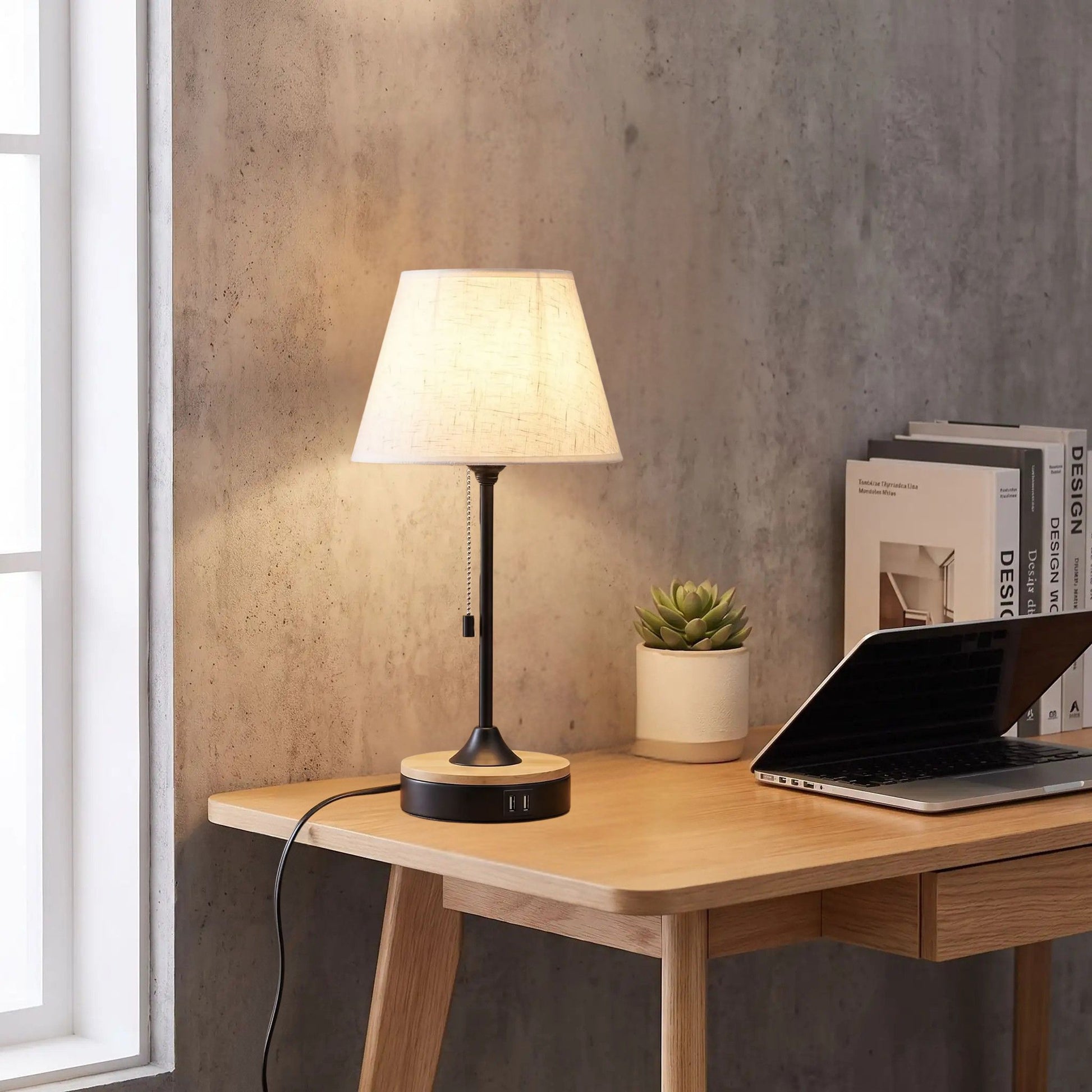lampe de bureau avec portable design scandinave ports usb pratiques
