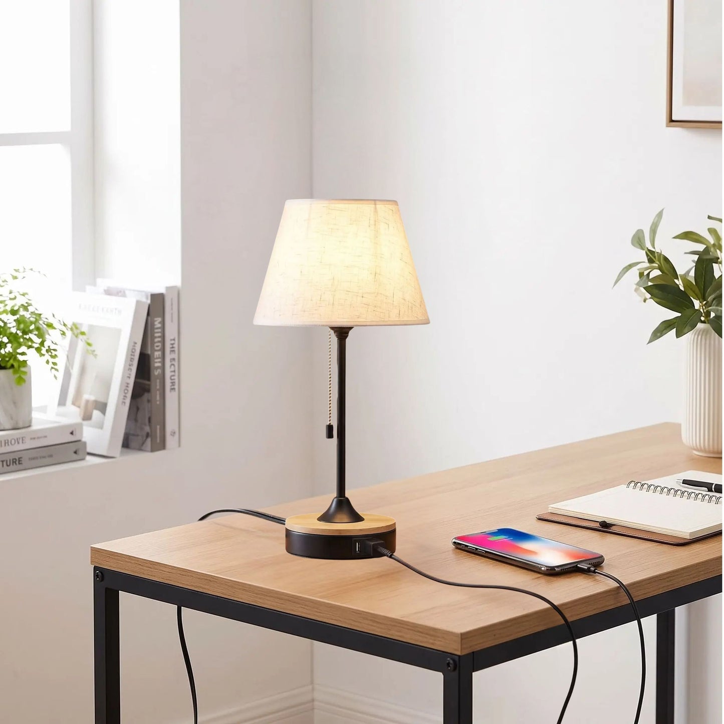 lampe de bureau cellulaire branche design scandinave ports usb pratiques