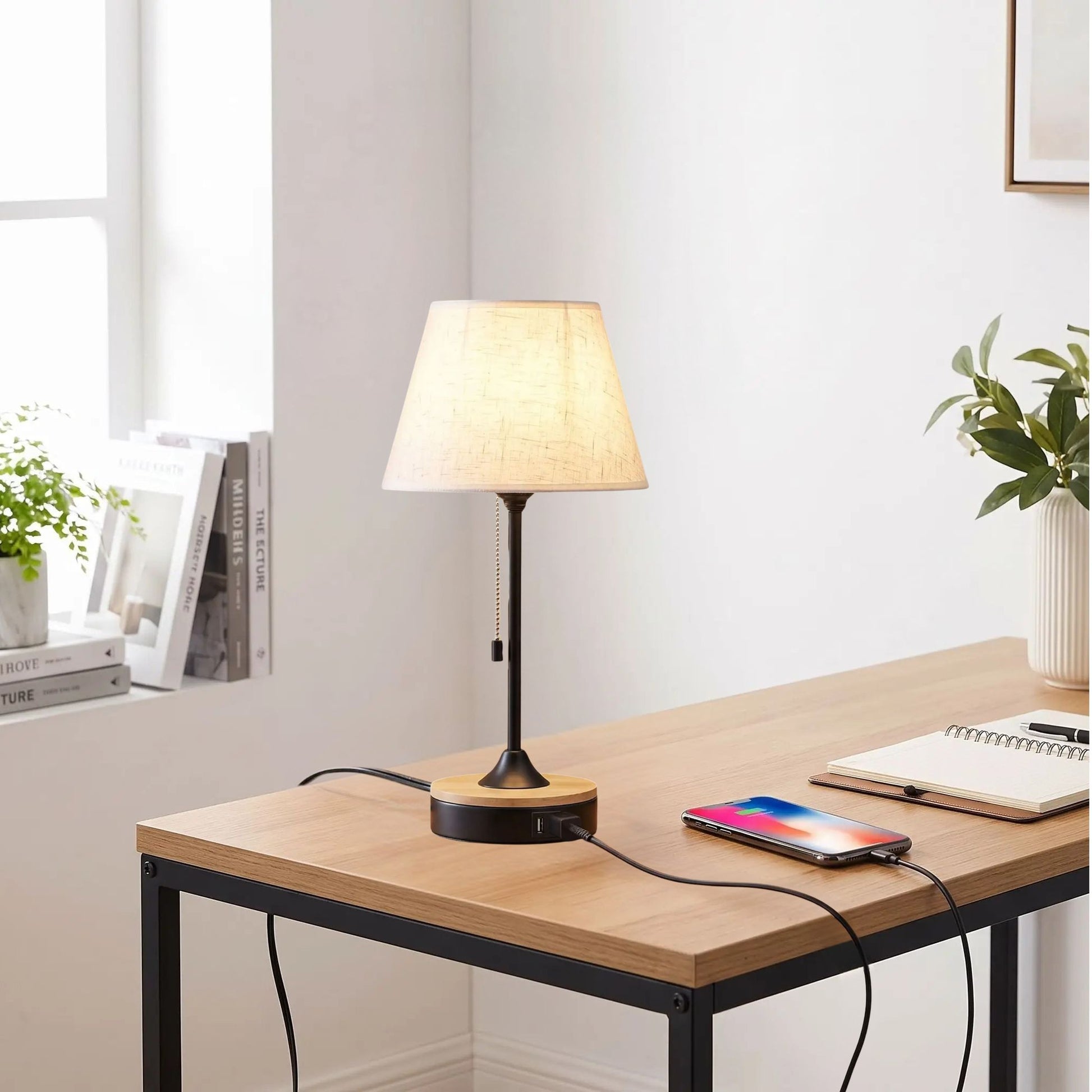 lampe de bureau cellulaire branche design scandinave ports usb pratiques