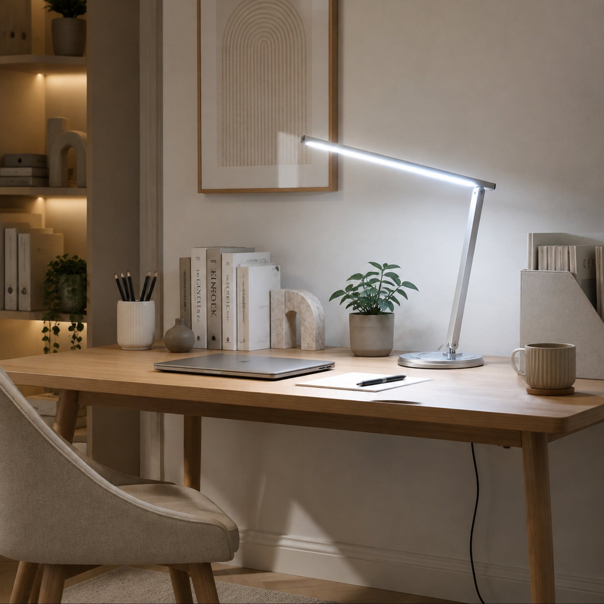 lampe de bureau led argent avec ordinateur lumineuse articulee