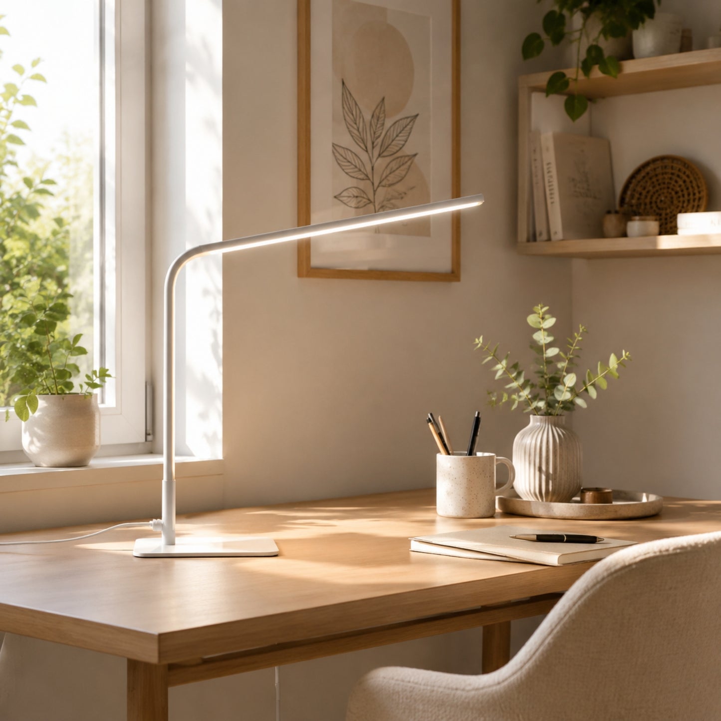 lampe de bureau led blanche avec fenetre minimaliste ultra-fine