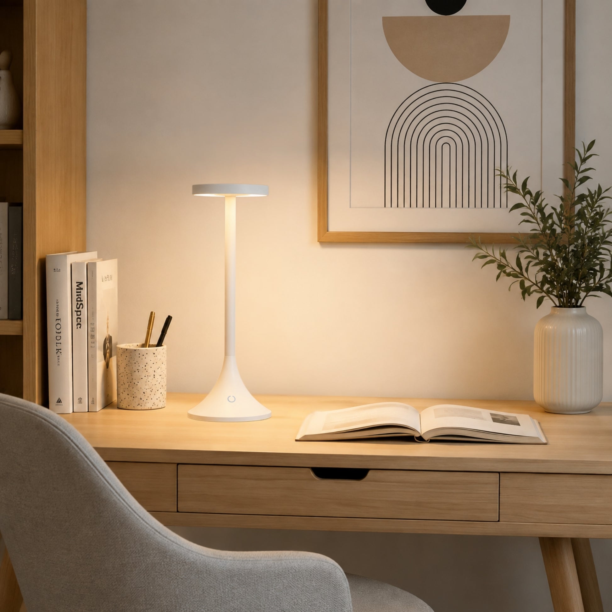 lampe de bureau led blanche avec plante design contemporain epure