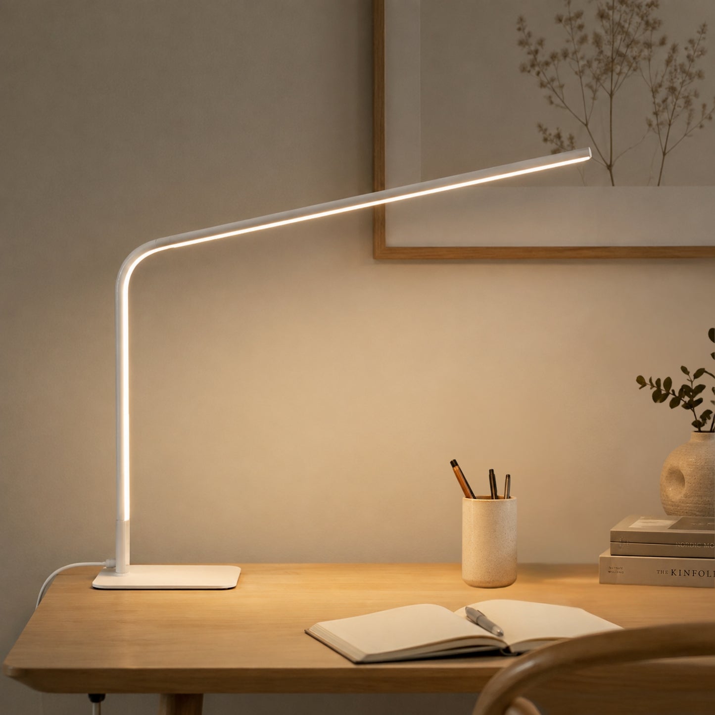 lampe de bureau led blanche avec porte crayons minimaliste ultra-fine