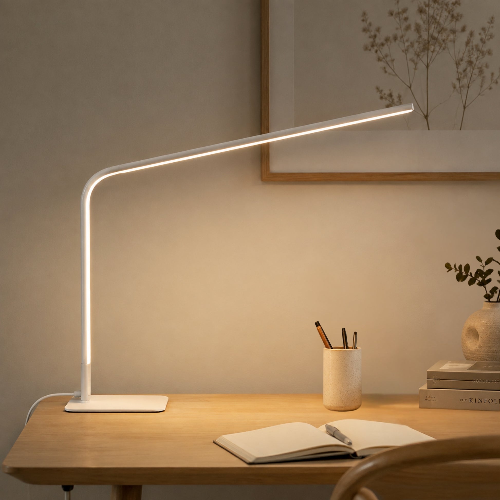 lampe de bureau led blanche avec porte crayons minimaliste ultra-fine
