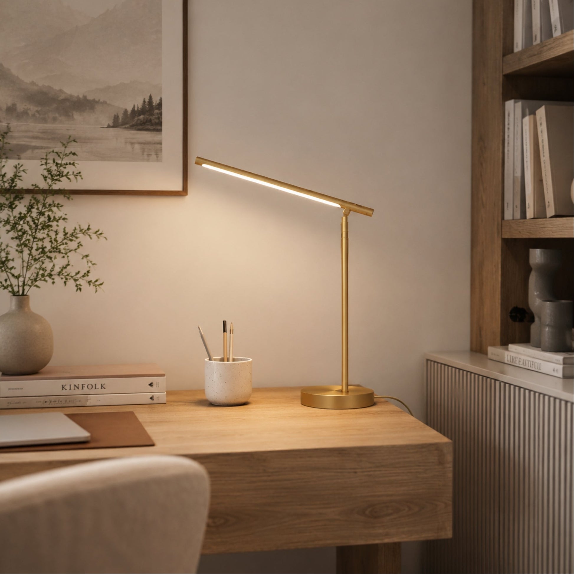 lampe de bureau led couleur doree design minimaliste articule