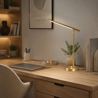 lampe de bureau led doree avec cadre design minimaliste articule