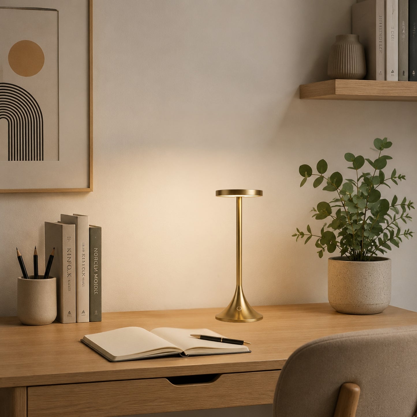 lampe de bureau led doree dans bureau scandinave design contemporain epure