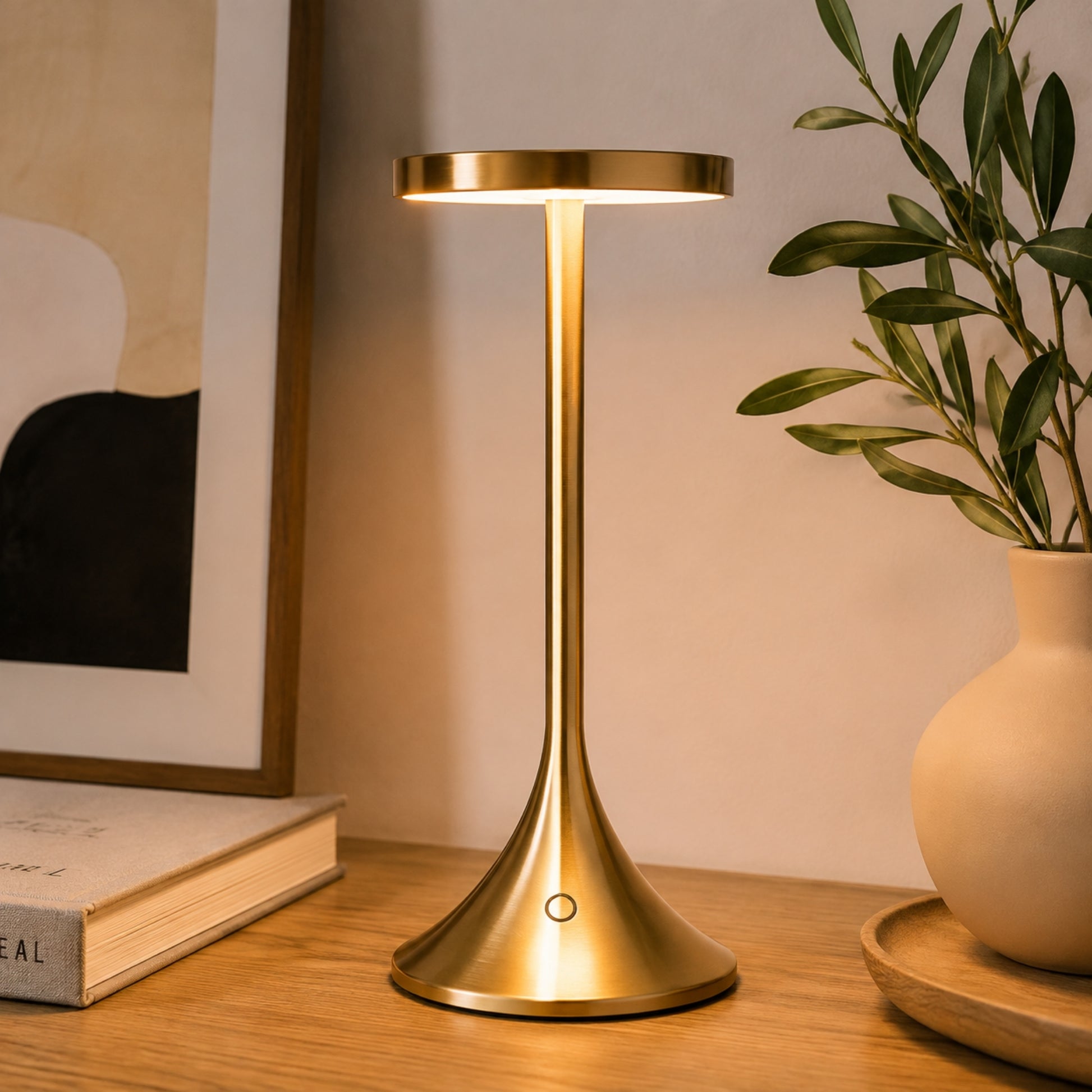 lampe de bureau led doree design contemporain epure