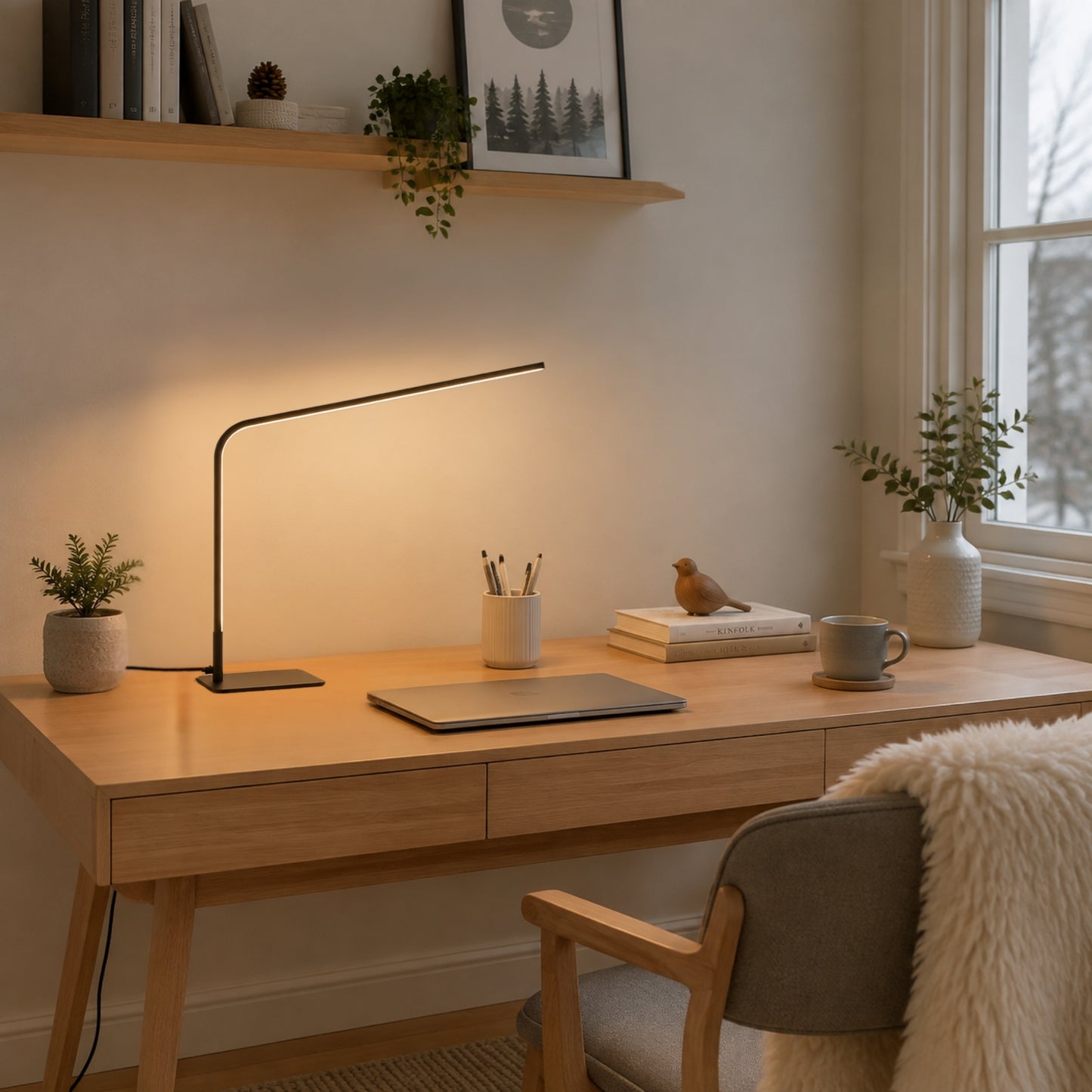 lampe de bureau led noire avec fenetre minimaliste ultra-fine