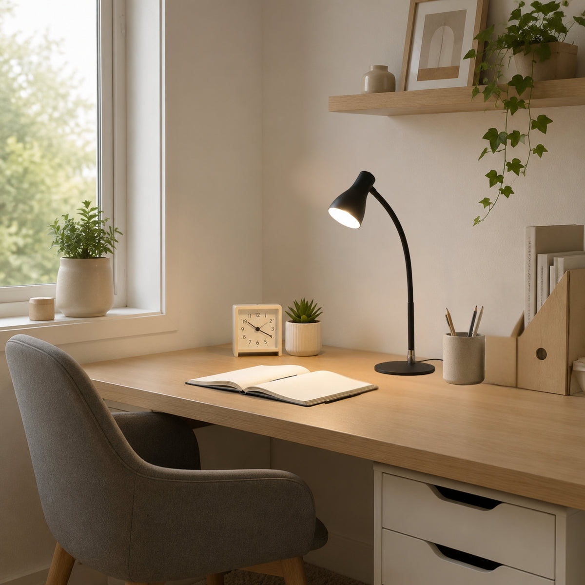 lampe de bureau led noire avec livre usb influence scandinave