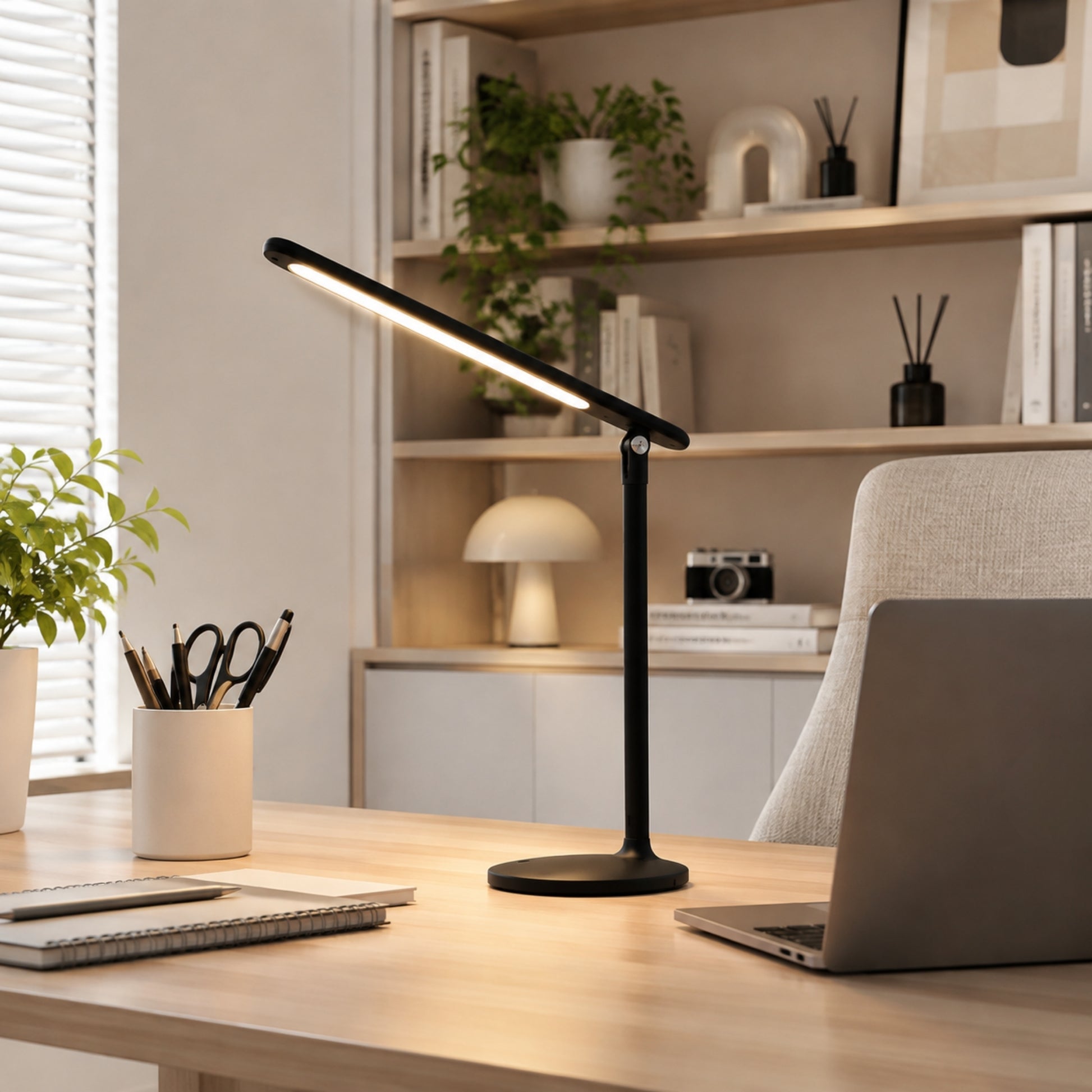 lampe de bureau led noire avec ordinateur pliable rechargeable