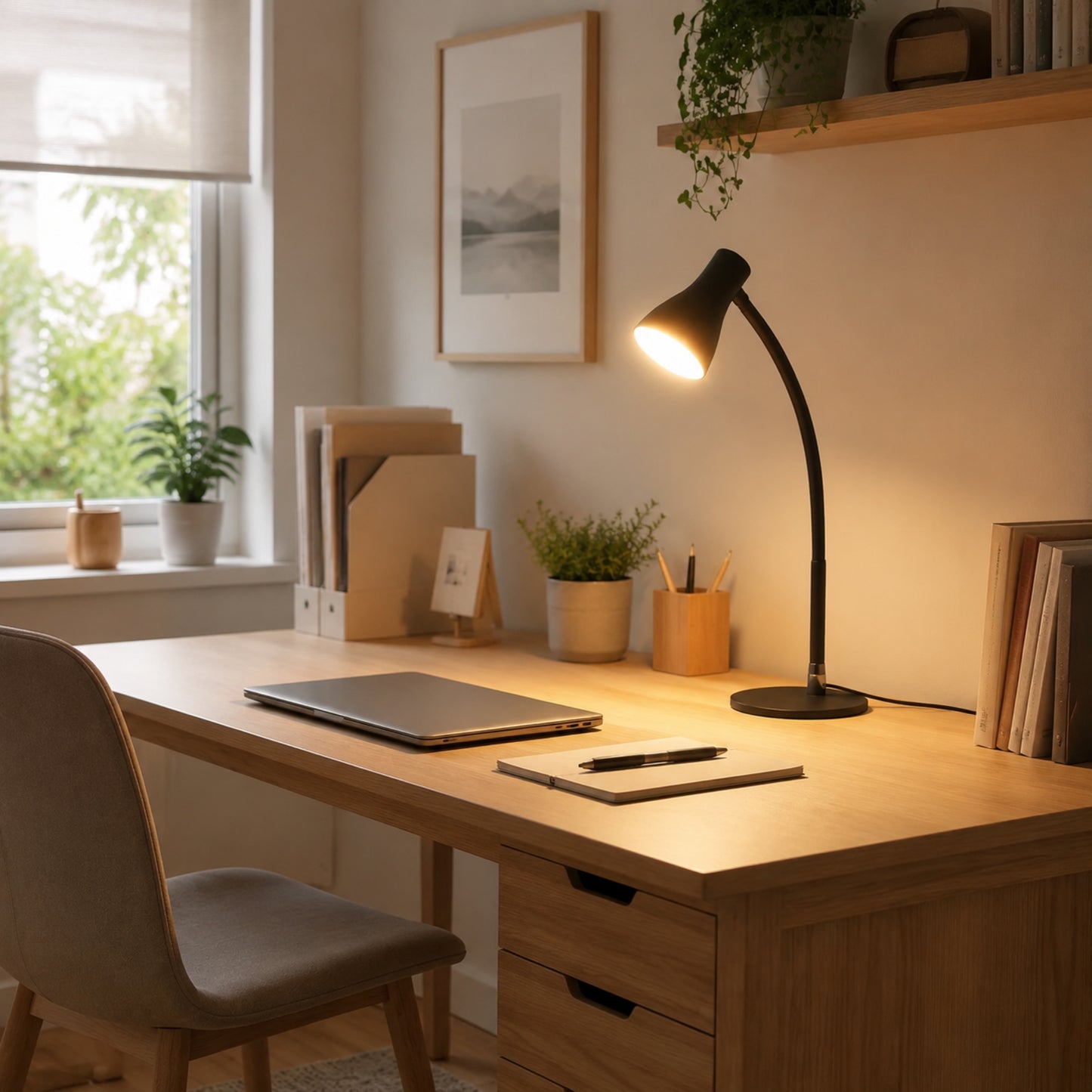 lampe de bureau led noire avec ordinateur usb influence scandinave