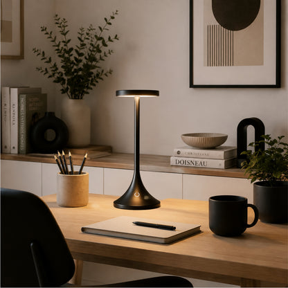 lampe de bureau led noire avec tasse design contemporain epure