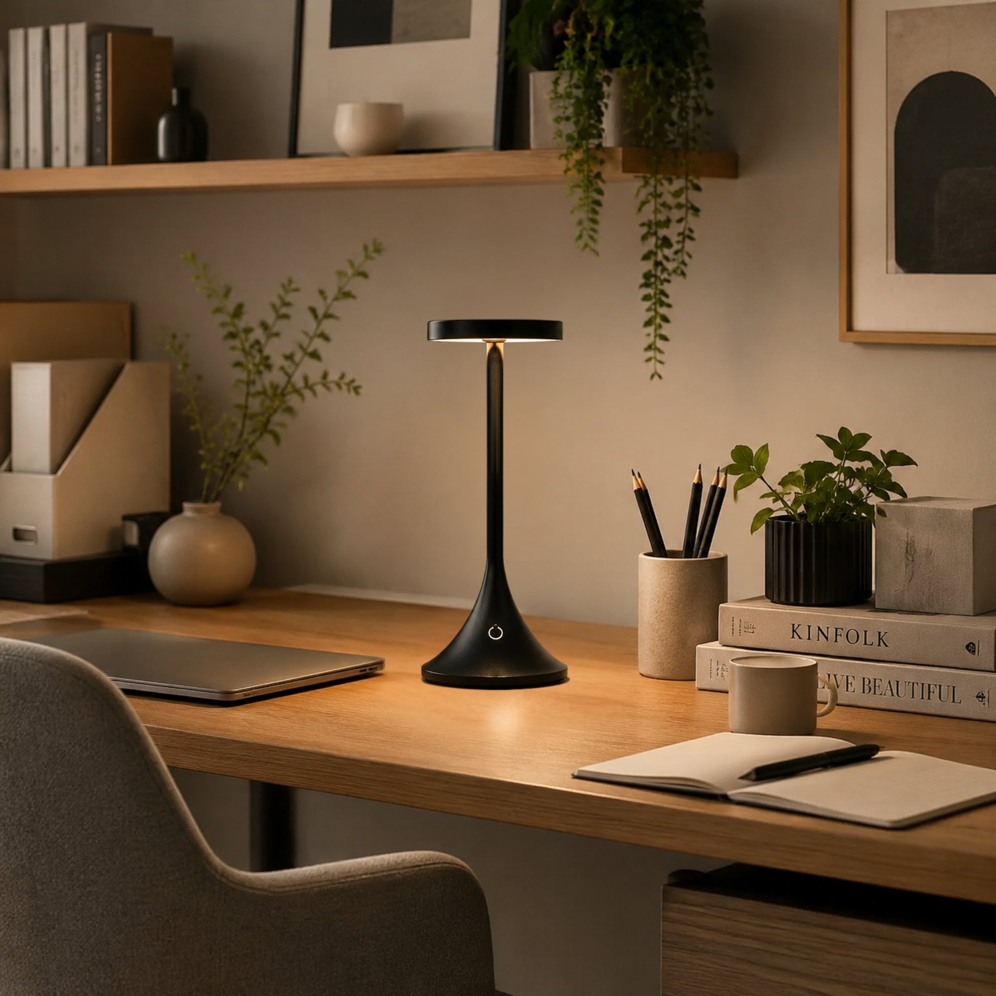 lampe de bureau led noire dans bureau scandinave design contemporain epure