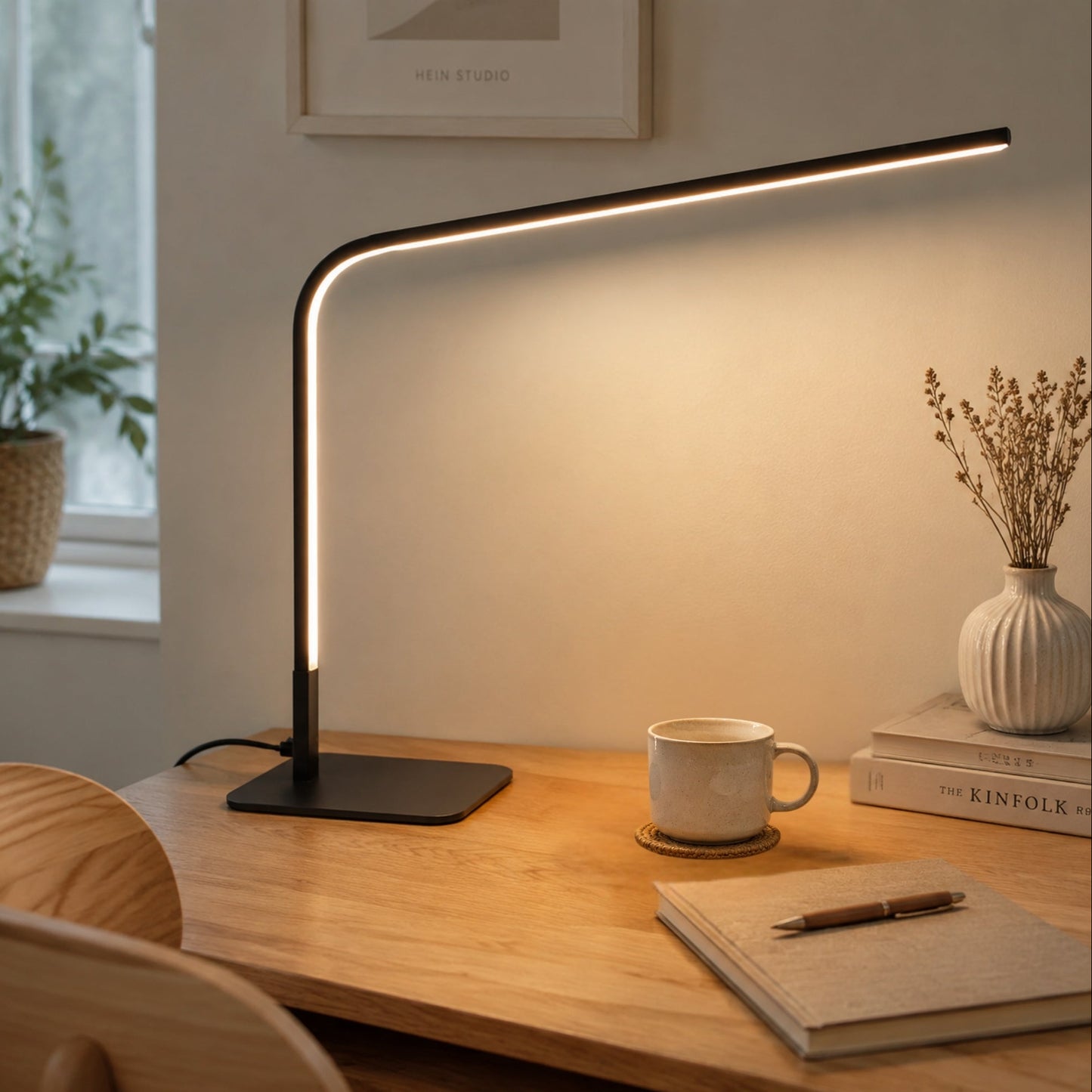 lampe de bureau led noire rapproche minimaliste ultra-fine