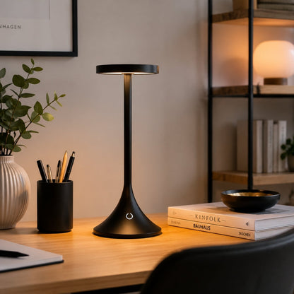 lampe de bureau led noire sur bureau avec cadre design contemporain epure