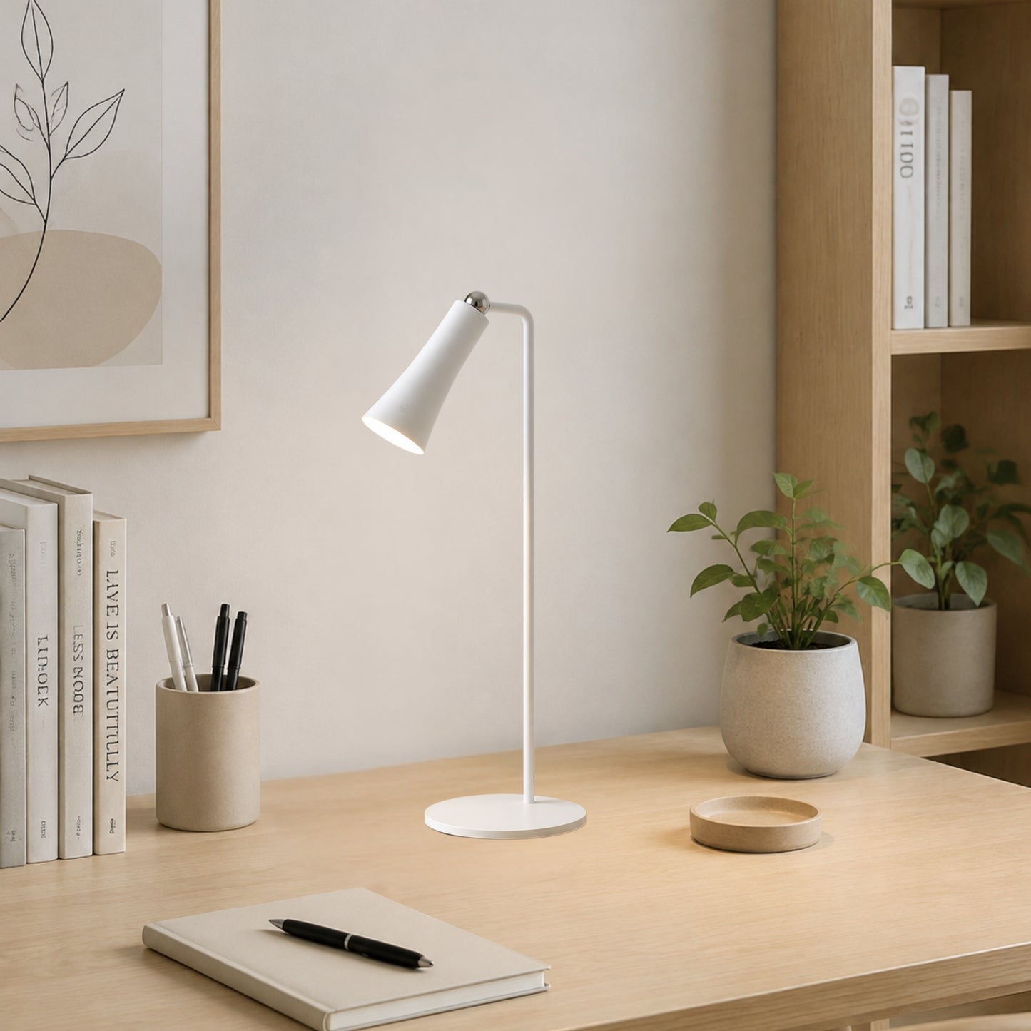 lampe de bureau sans fil avec plante magnetique 3 en 1