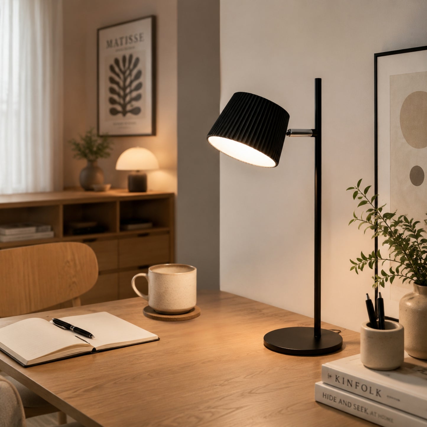 lampe de bureau sans fil avec tasse design contemporain cannele