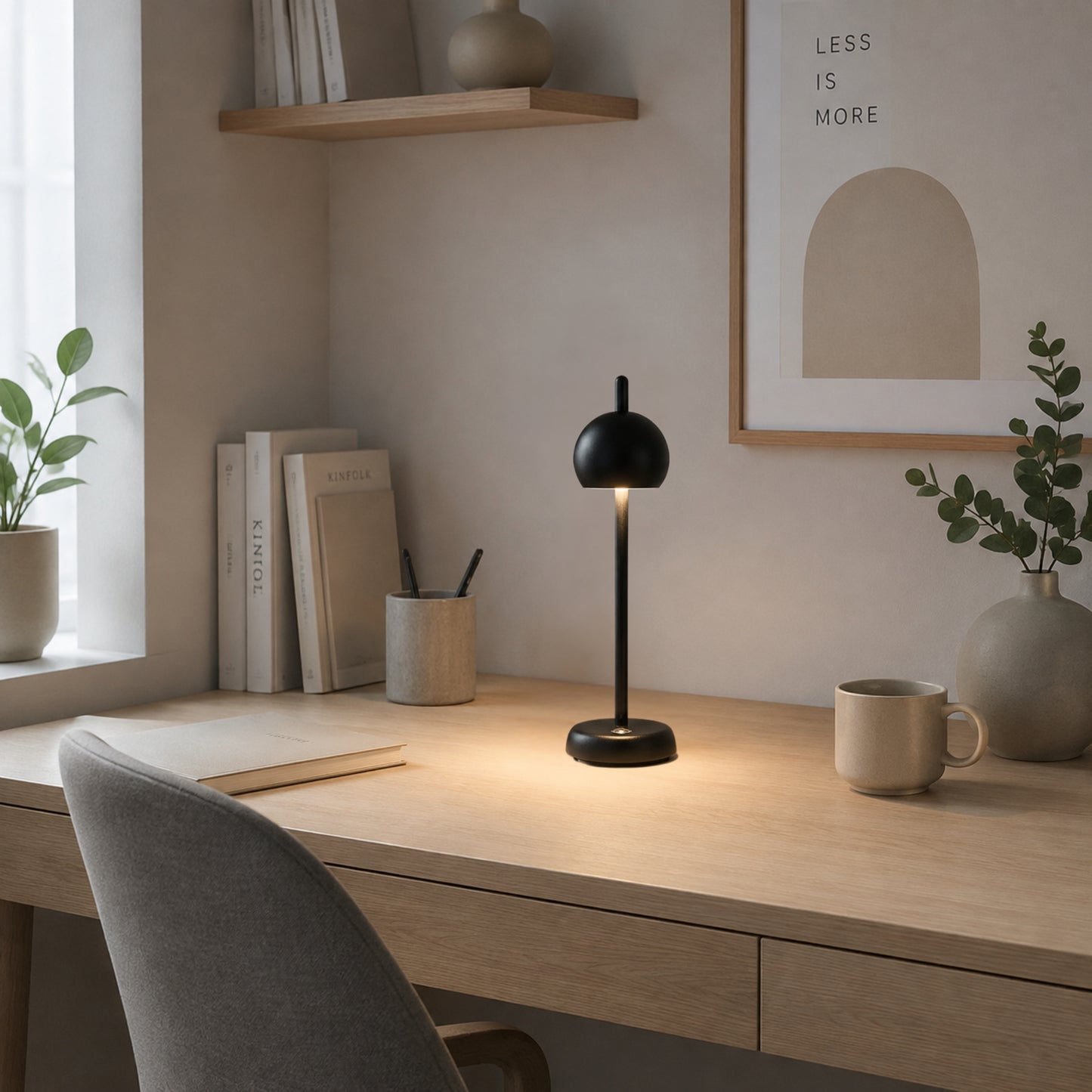 lampe de bureau sans fil avec tasse rechargeable minimaliste moderne