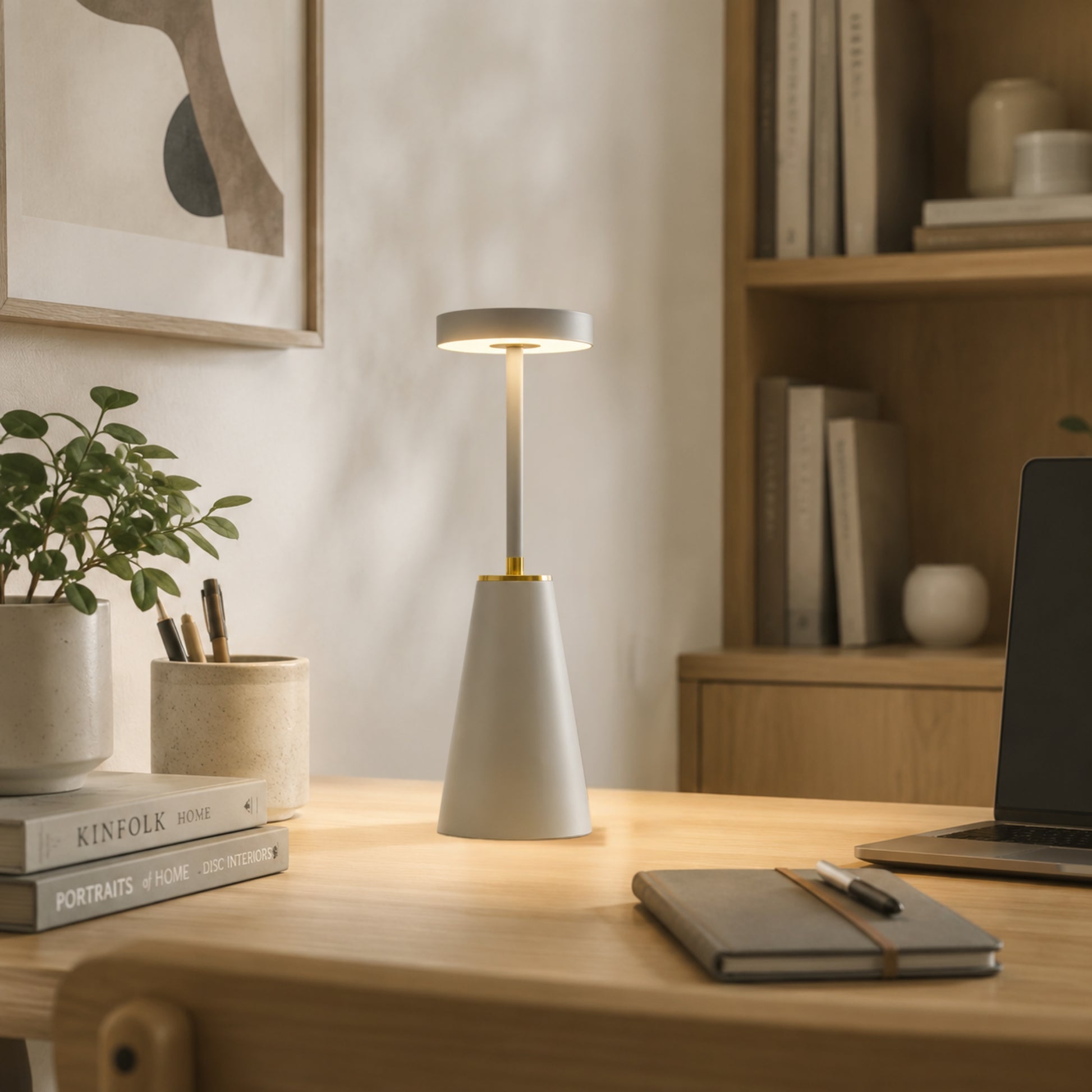 lampe de bureau sans fil blanche avec cadre elegante 3 intensites