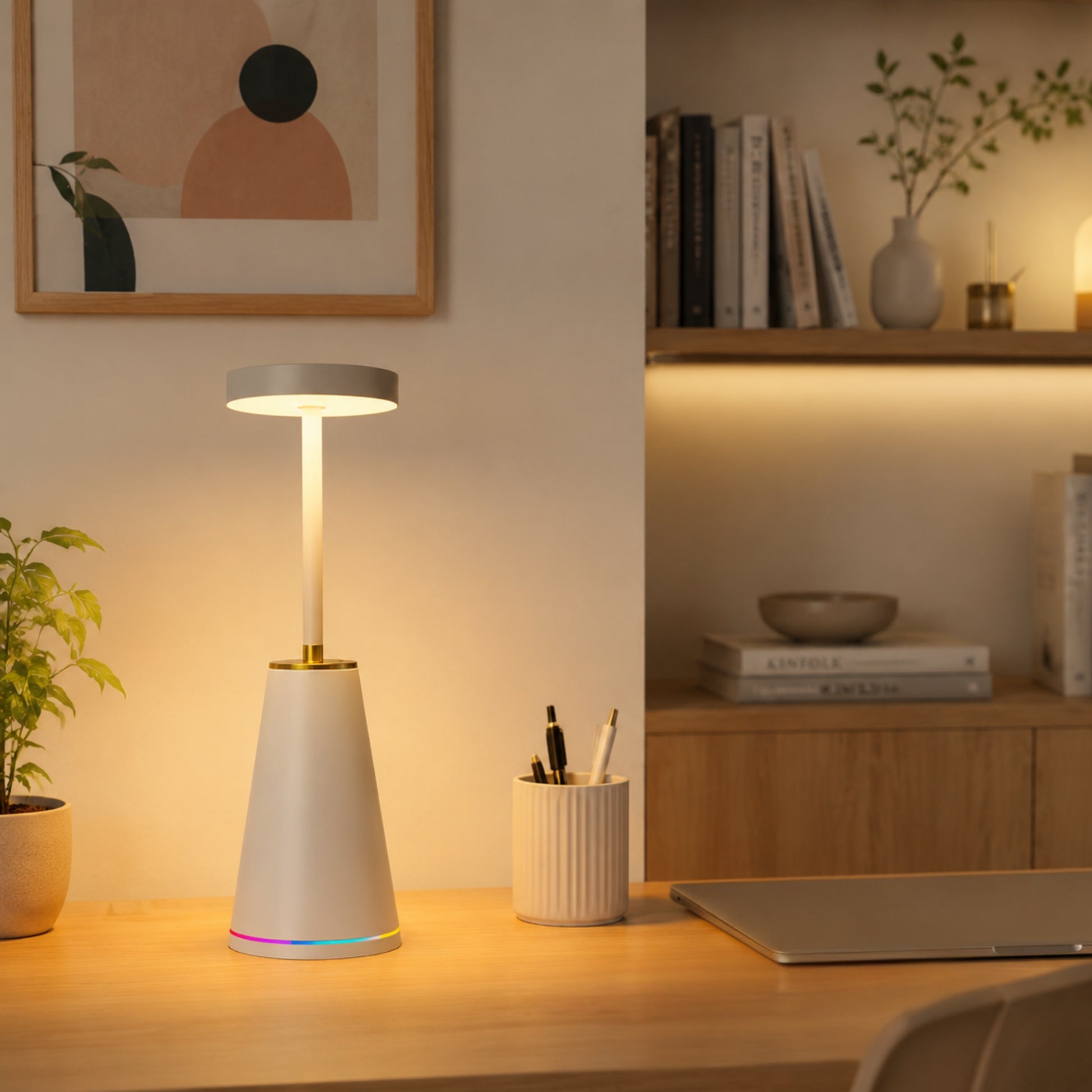 lampe de bureau sans fil blanche avec ordinateur elegante 3 intensites