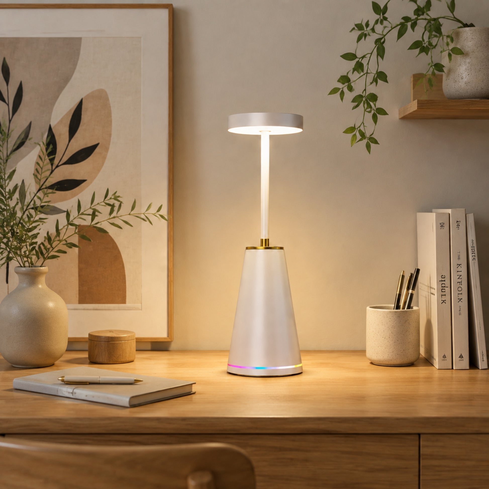 lampe de bureau sans fil blanche fiche produit elegante 3 intensites