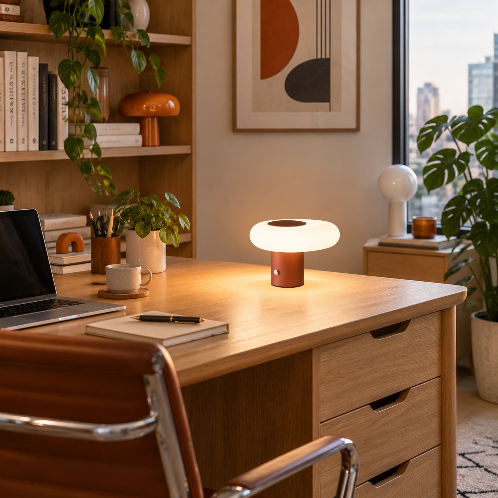 lampe de bureau sans fil brun terre cuite 10 cm esthetique spatiale scandinave