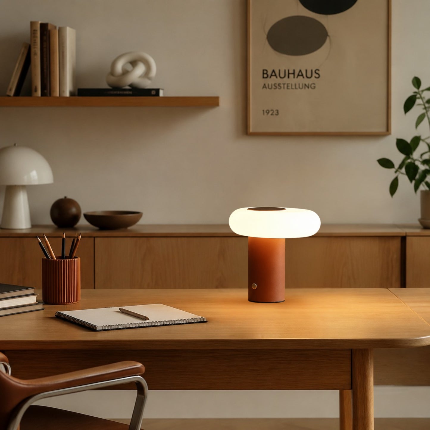 lampe de bureau sans fil brun terre cuite 20 cm esthetique spatiale scandinave