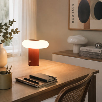 lampe de bureau sans fil brun terre cuite esthetique spatiale scandinave