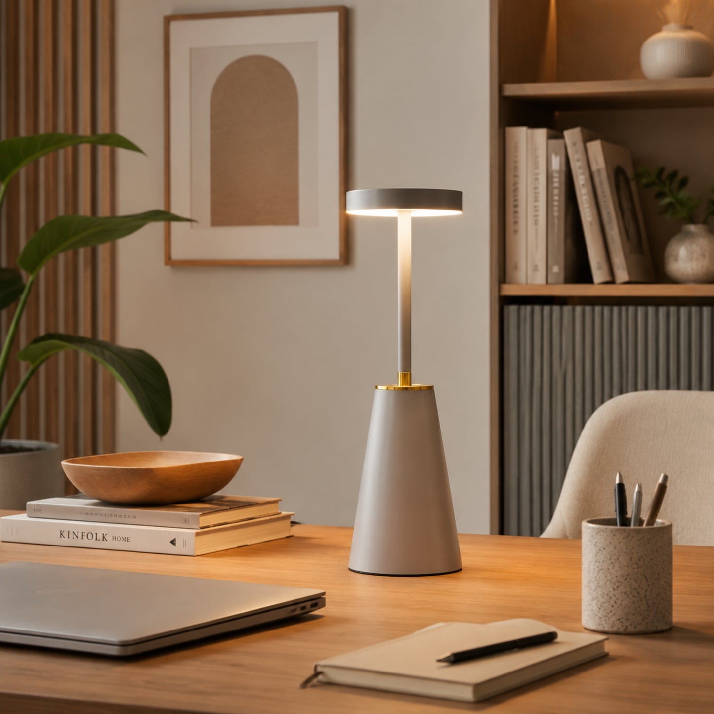 lampe de bureau sans fil grise elegante 3 intensites