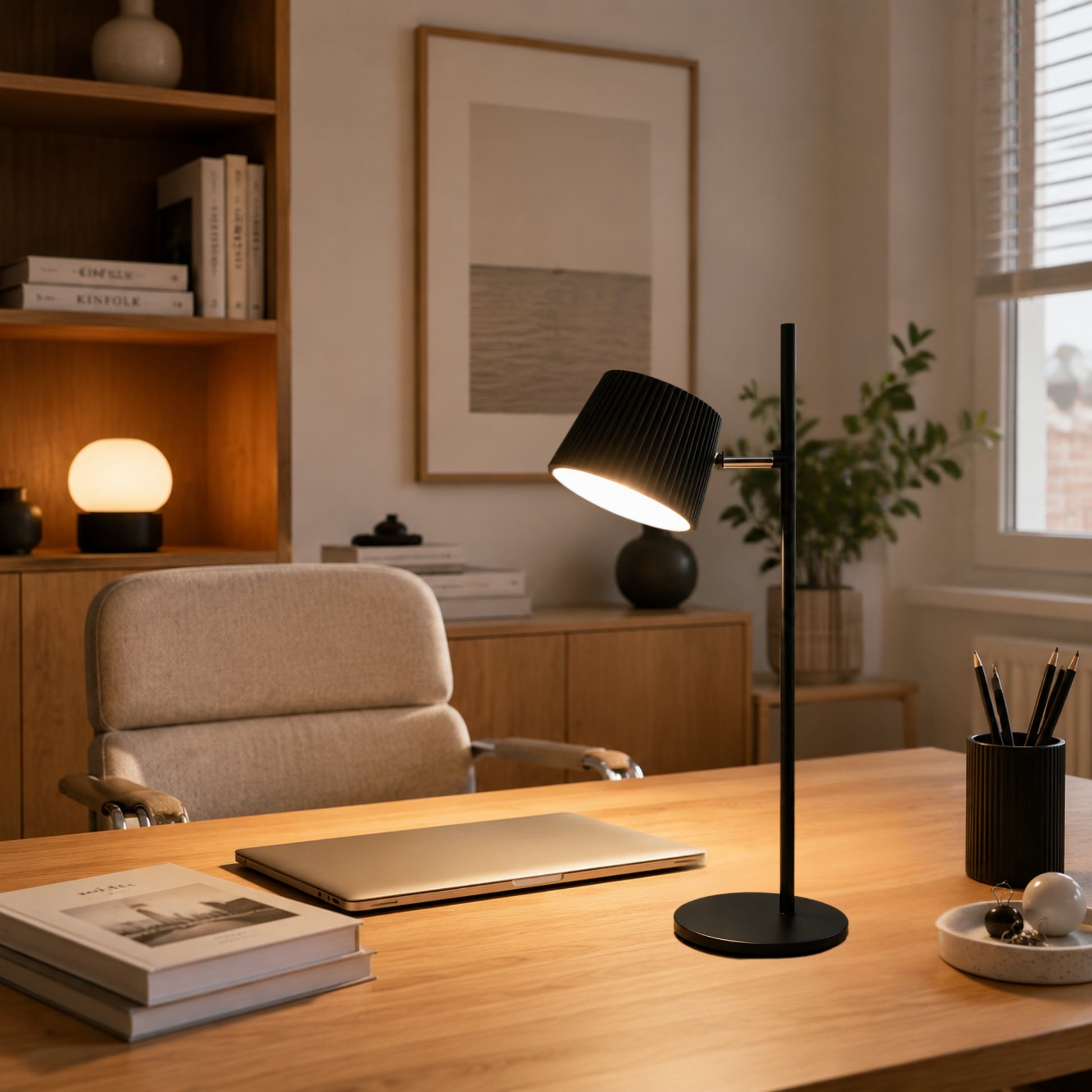 lampe de bureau sans fil noir design contemporain cannele