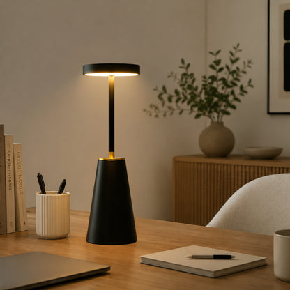 lampe de bureau sans fil noire avec plante elegante 3 intensites