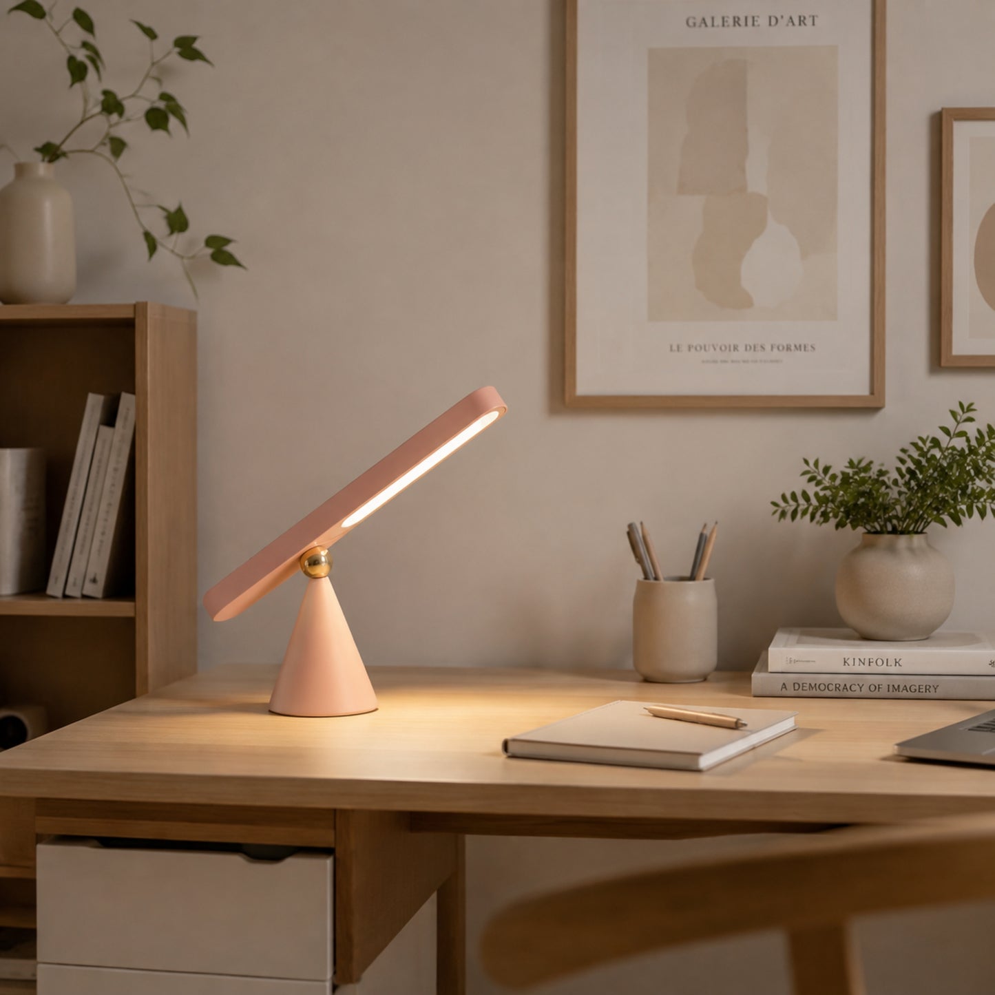 lampe de bureau sans fil rose avec cadre magnetique rechargeable