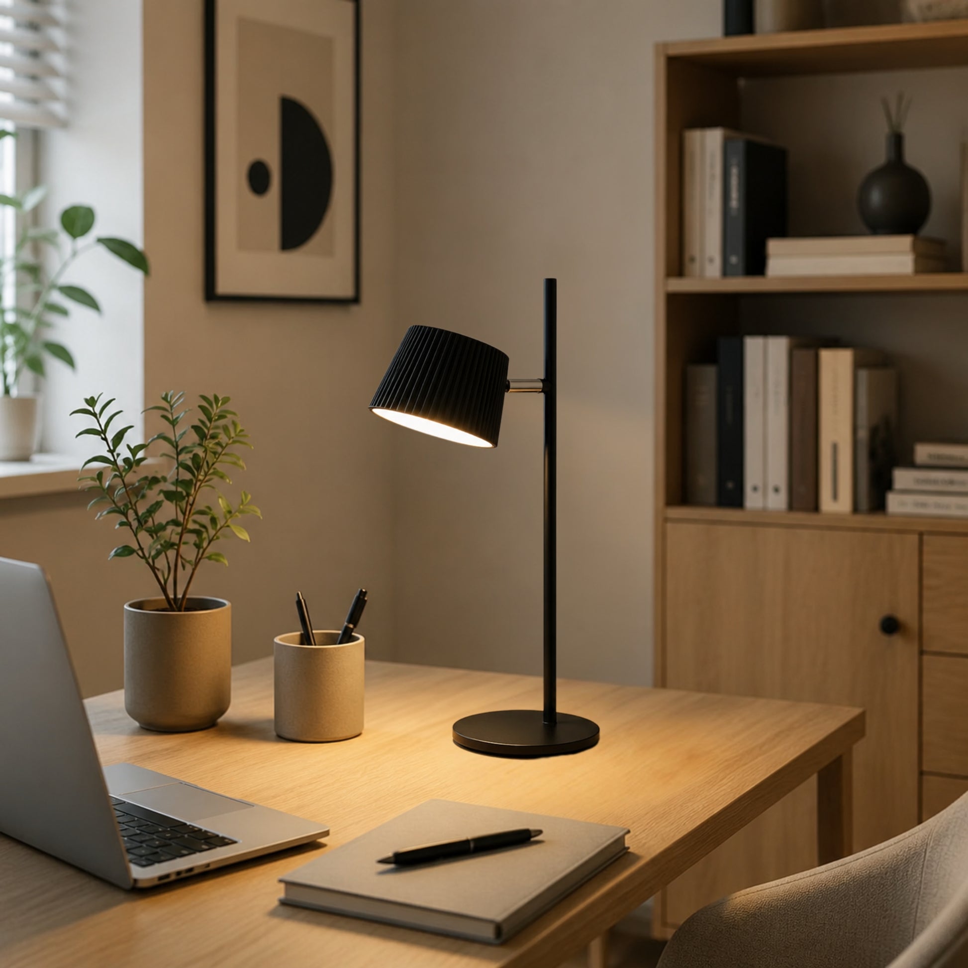 lampe de bureau sans fil sur bureau design contemporain cannele
